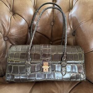 Brahmin Dayan Satchel Matcha Green Baize Croc Embossed Leather